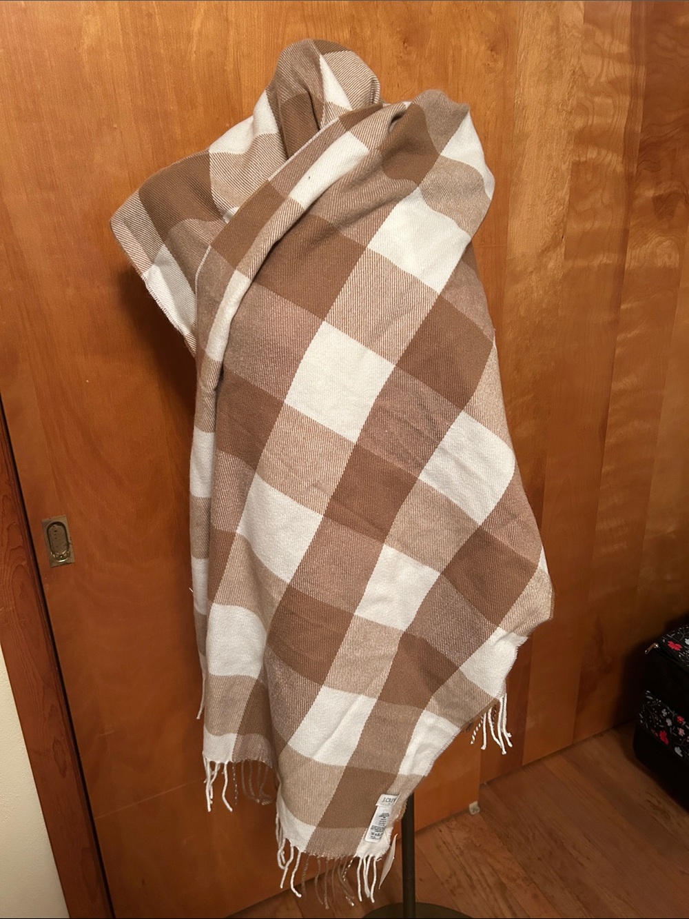 J. Crew Brown and White Buffalo Check Draped blanket scarf